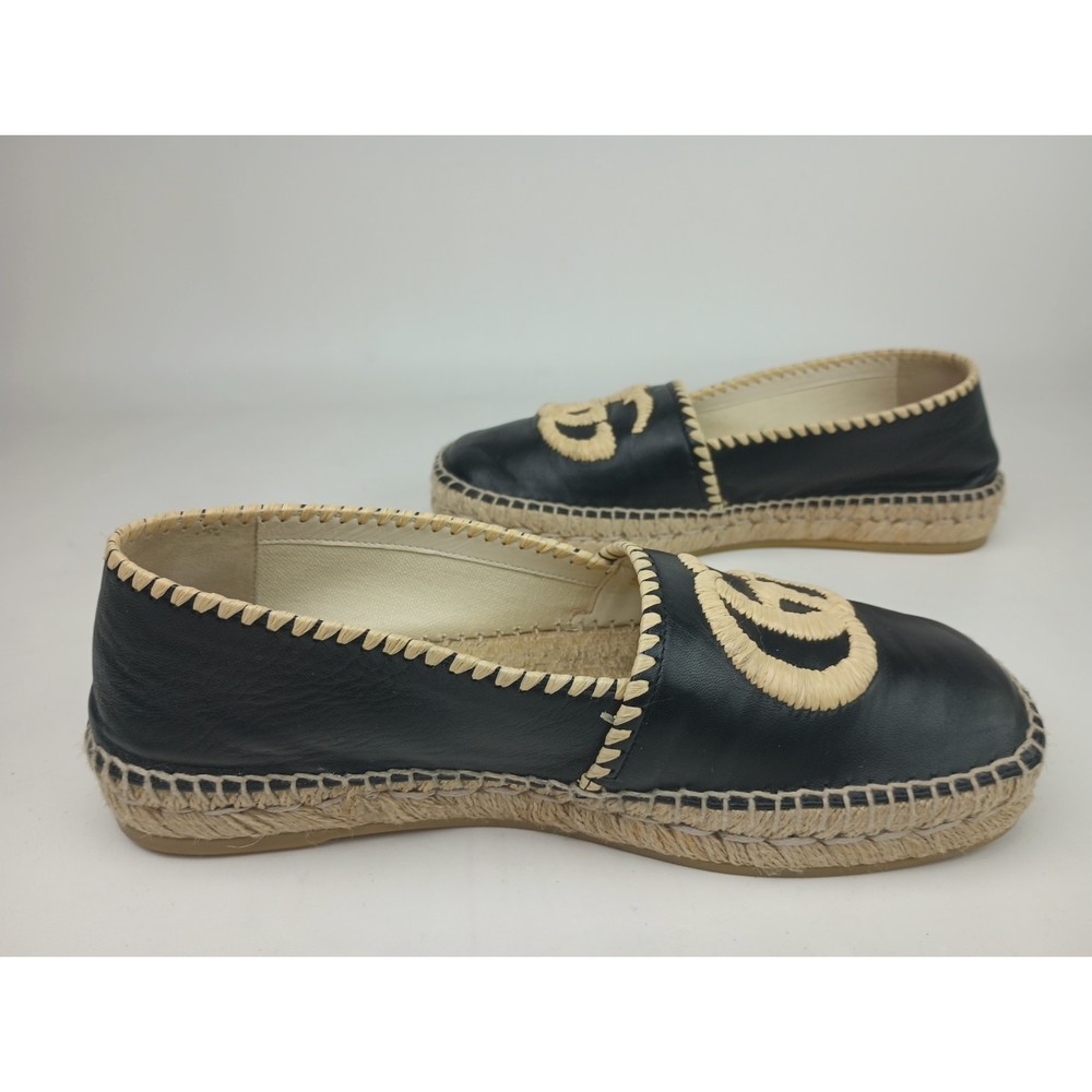 Gucci Women's Black Leather Embroidered GG Espadrilles Size 38 - Picture 4 of 8